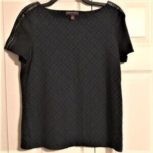 DANA BUCHMAN Women's Size Large Blue Black Top Faux Leather Zipper Moto